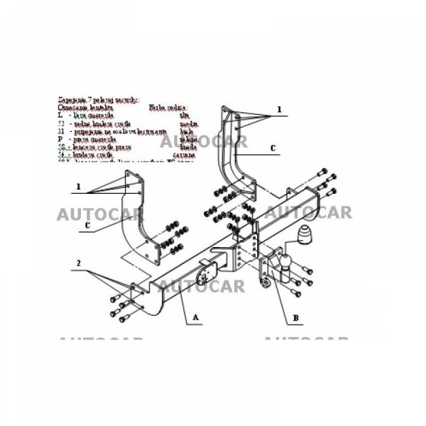 Autohak Mercedes Sprinter 3,05/3,55/4,025m alváz/platós duplakerekes 1995 - 2006 (2800kg/100kg) vonóhorog 1