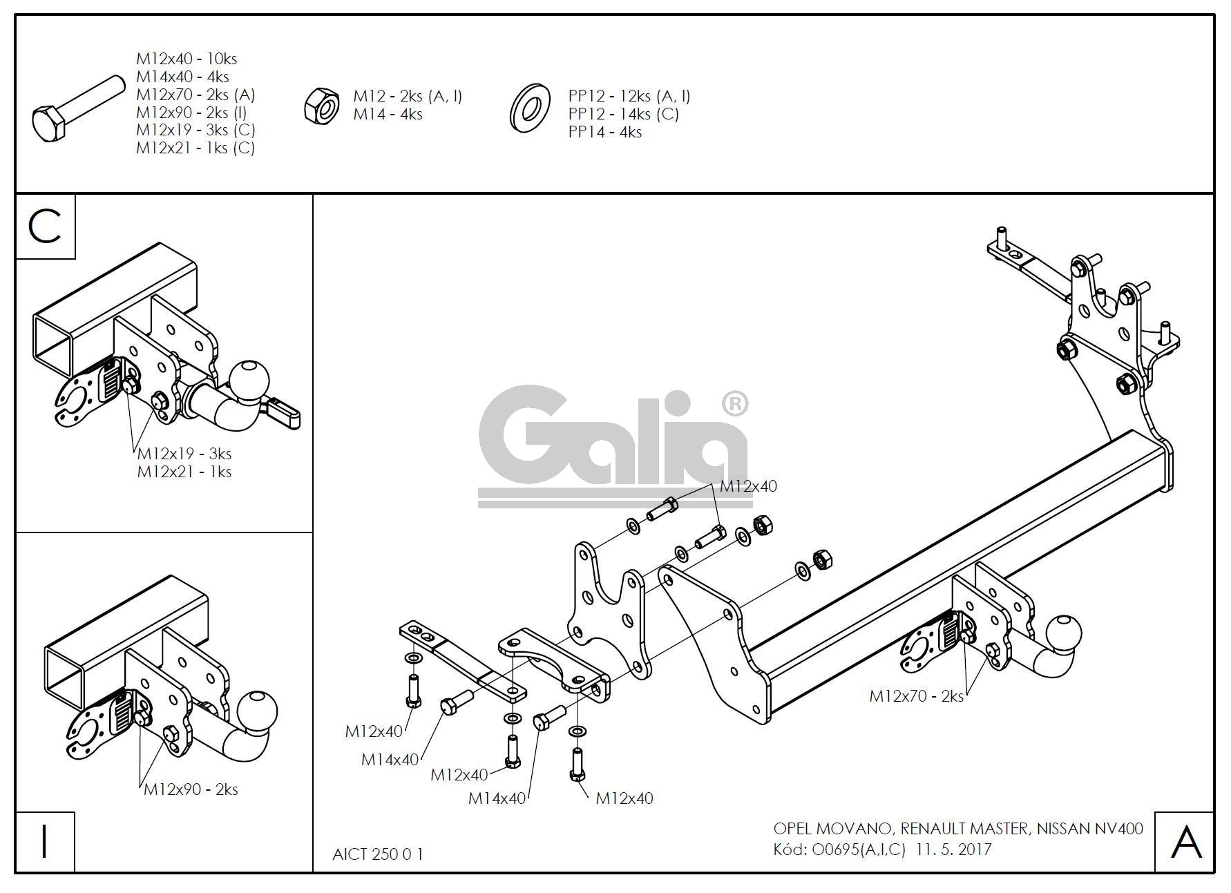 Galia Nissan NV400 alváz/platós FWD szimplakerék 2010- (3500kg/120kg) vonóhorog 1